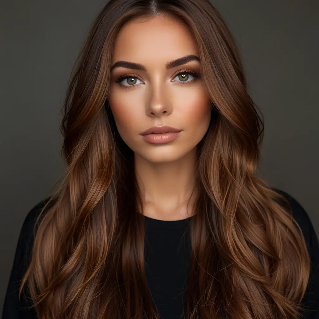 Cinnamon Caramel Highlights on Dark Hair