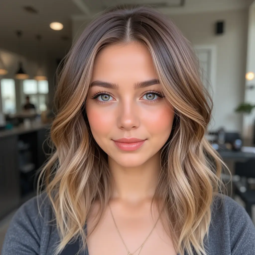 Light Cinnamon Brown with Face-Framing Highlights