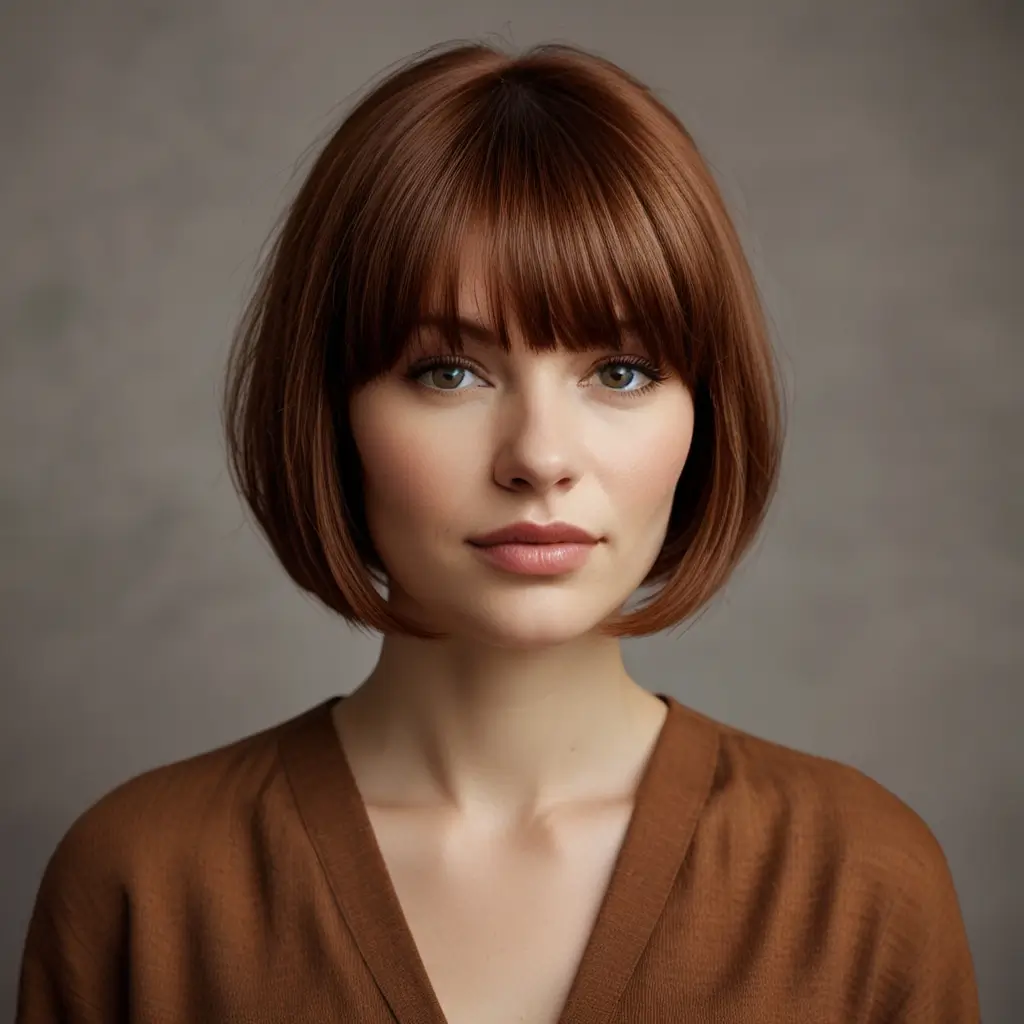 Medium Cinnamon Brown Bob with Bangs