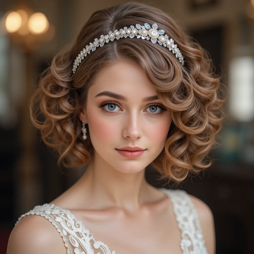 1920s Bejeweled Curly Bob