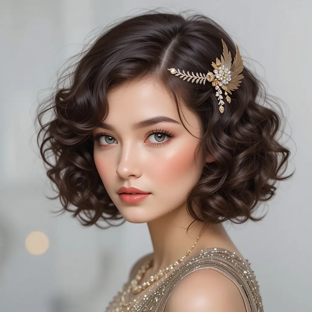 1920s Curly Bob with Side Accessories