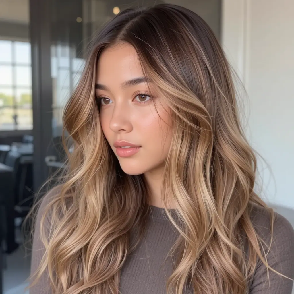 Amber Money Piece on Golden Brown Hair