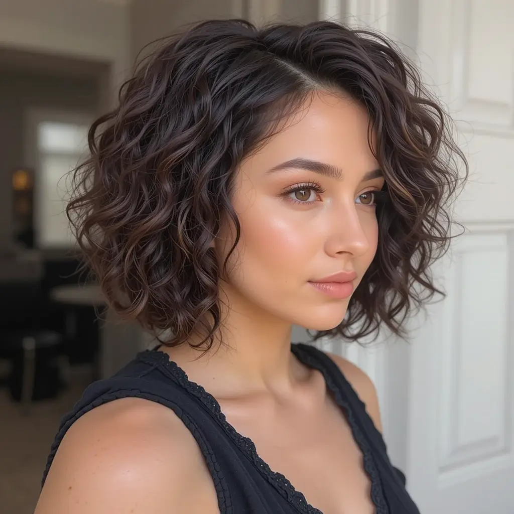 Angled Curly Bob