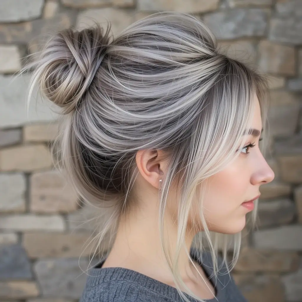 Ash Blonde Half-Up Bun