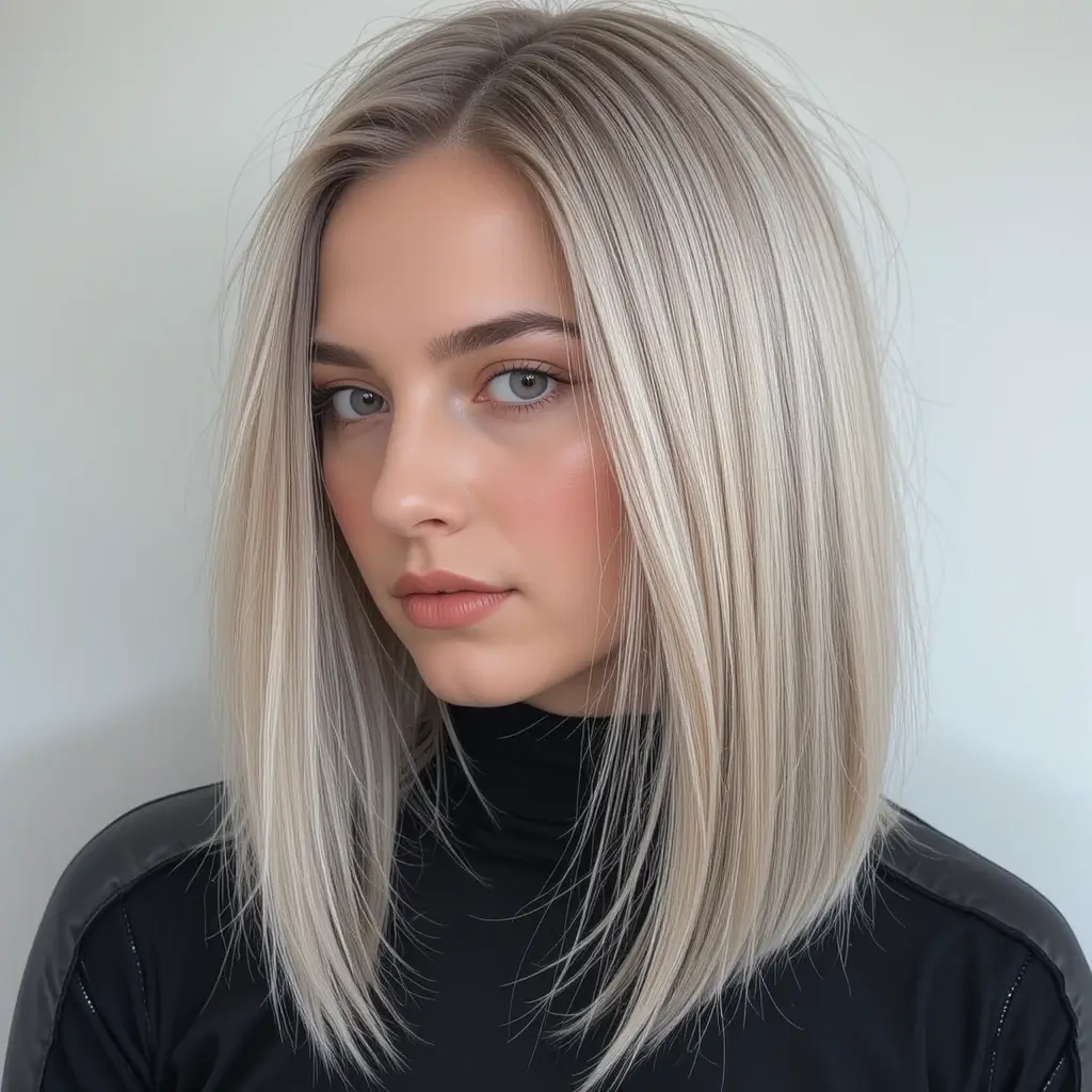 Ash Blonde Lob with Straight Cut