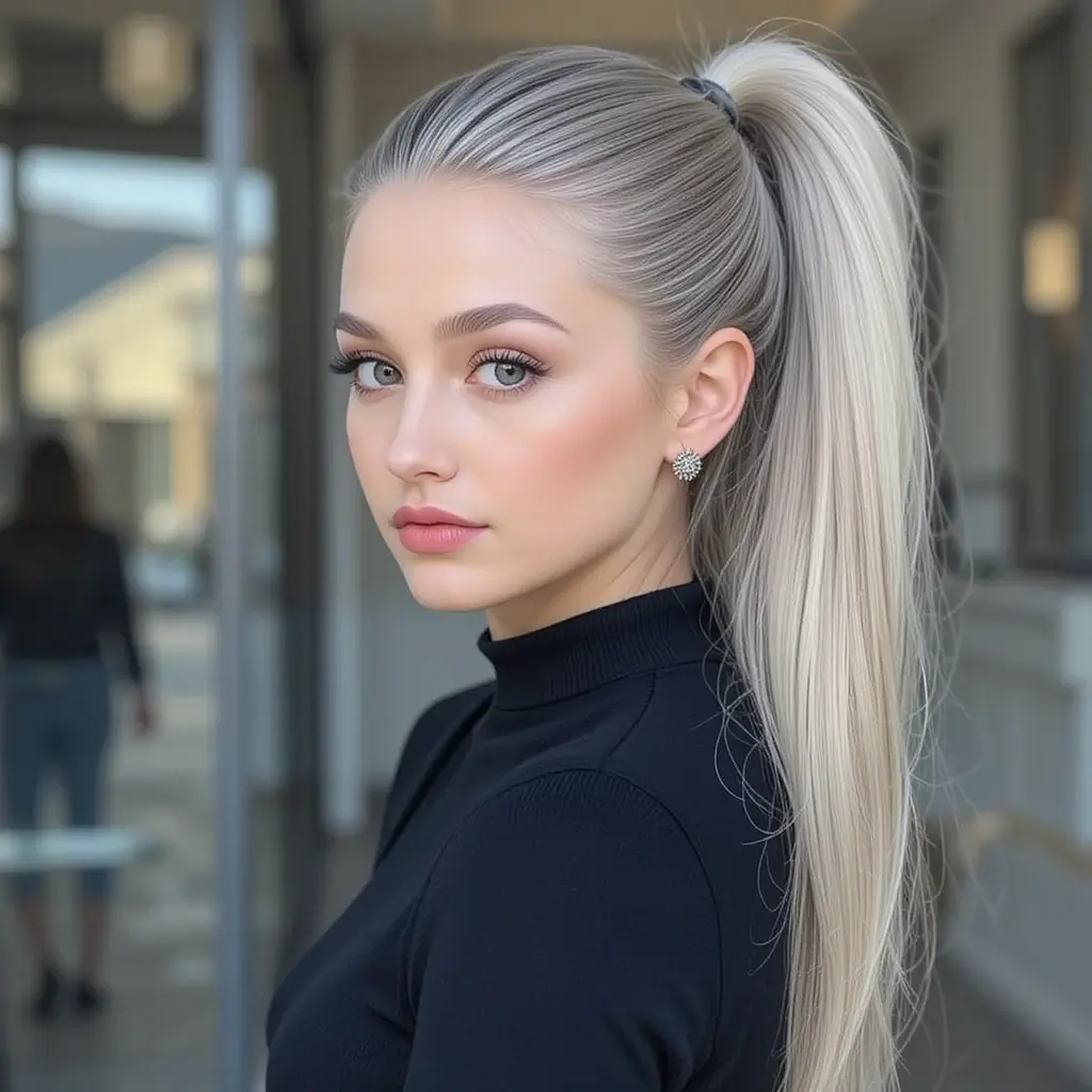 Ash Blonde Sleek Ponytail