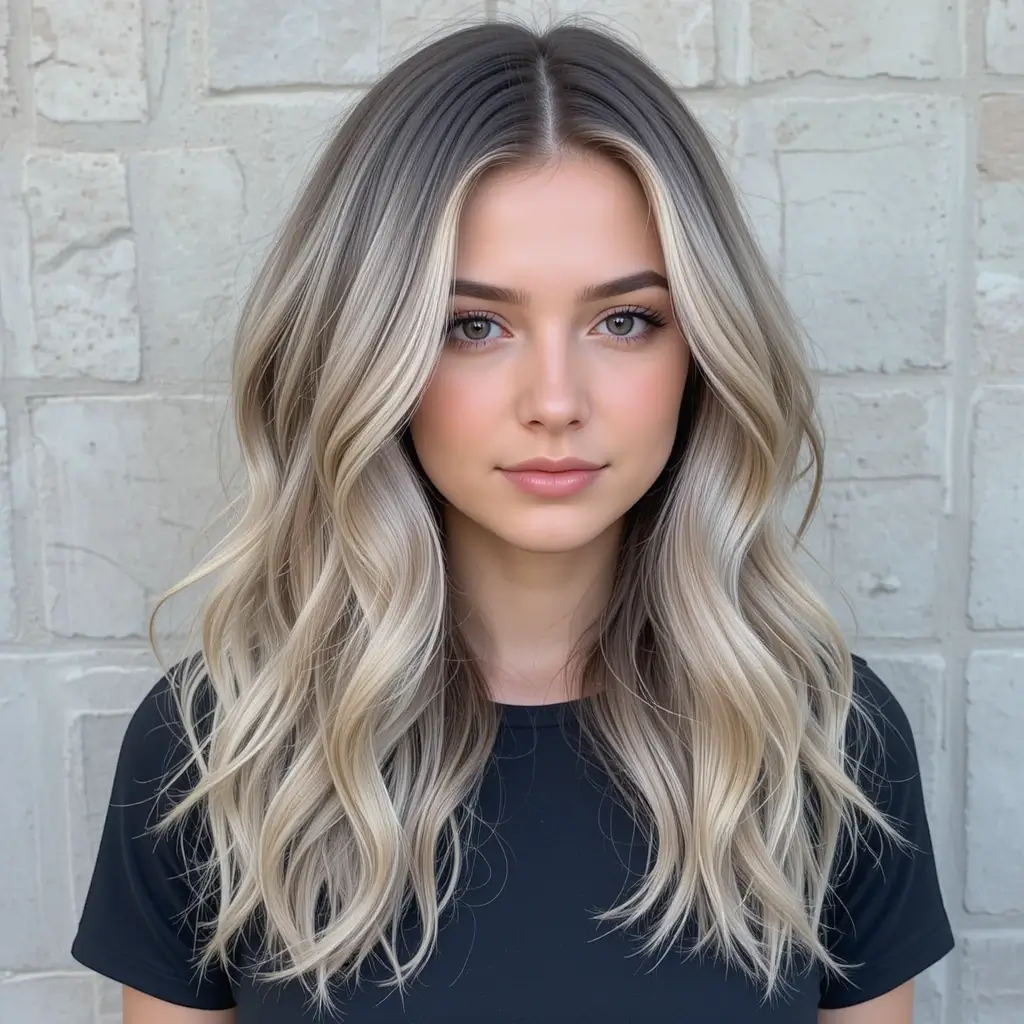 Ash Blonde Soft Waves with Root