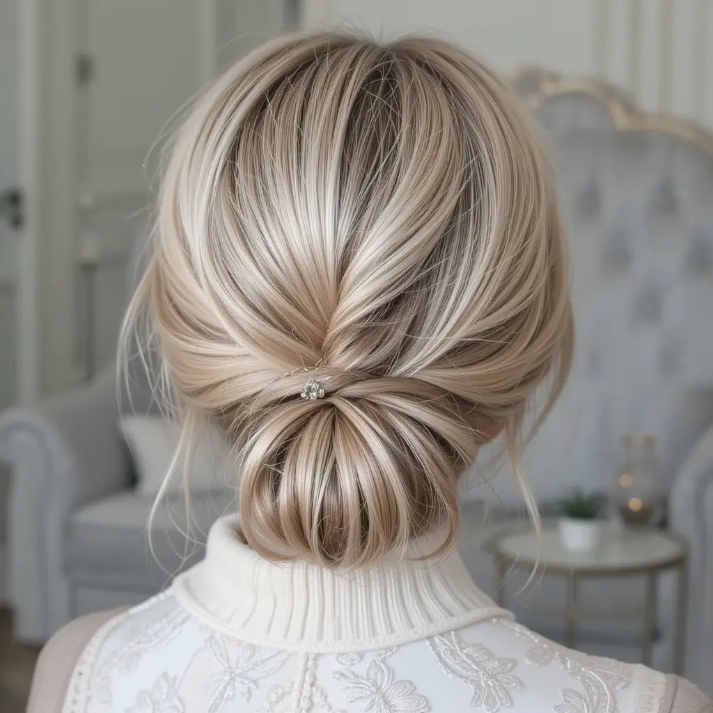 Ash Blonde Twisted Low Bun