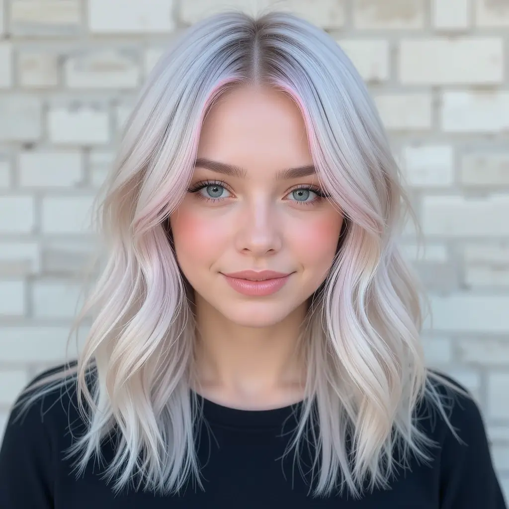 Ash Blonde with Pastel Pink Highlights