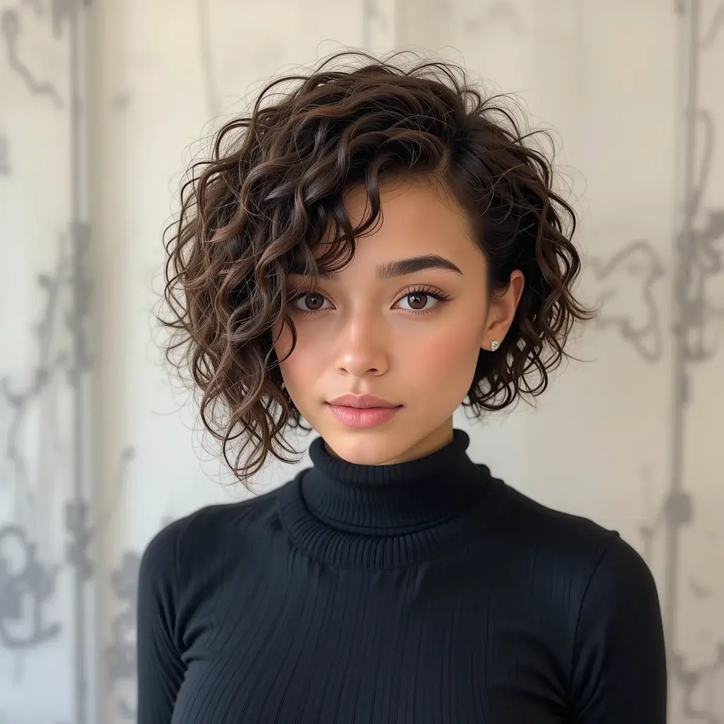 Asymmetrical Curly Bob