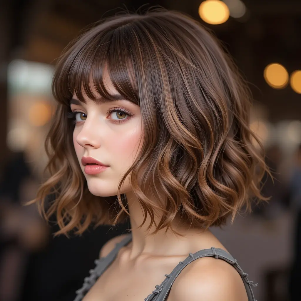 Baby Bangs with Wavy Bob