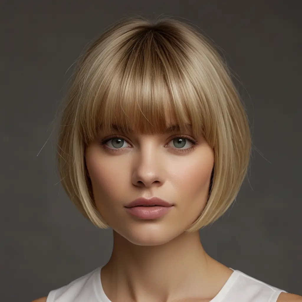 Beige Blonde Bob with Bangs
