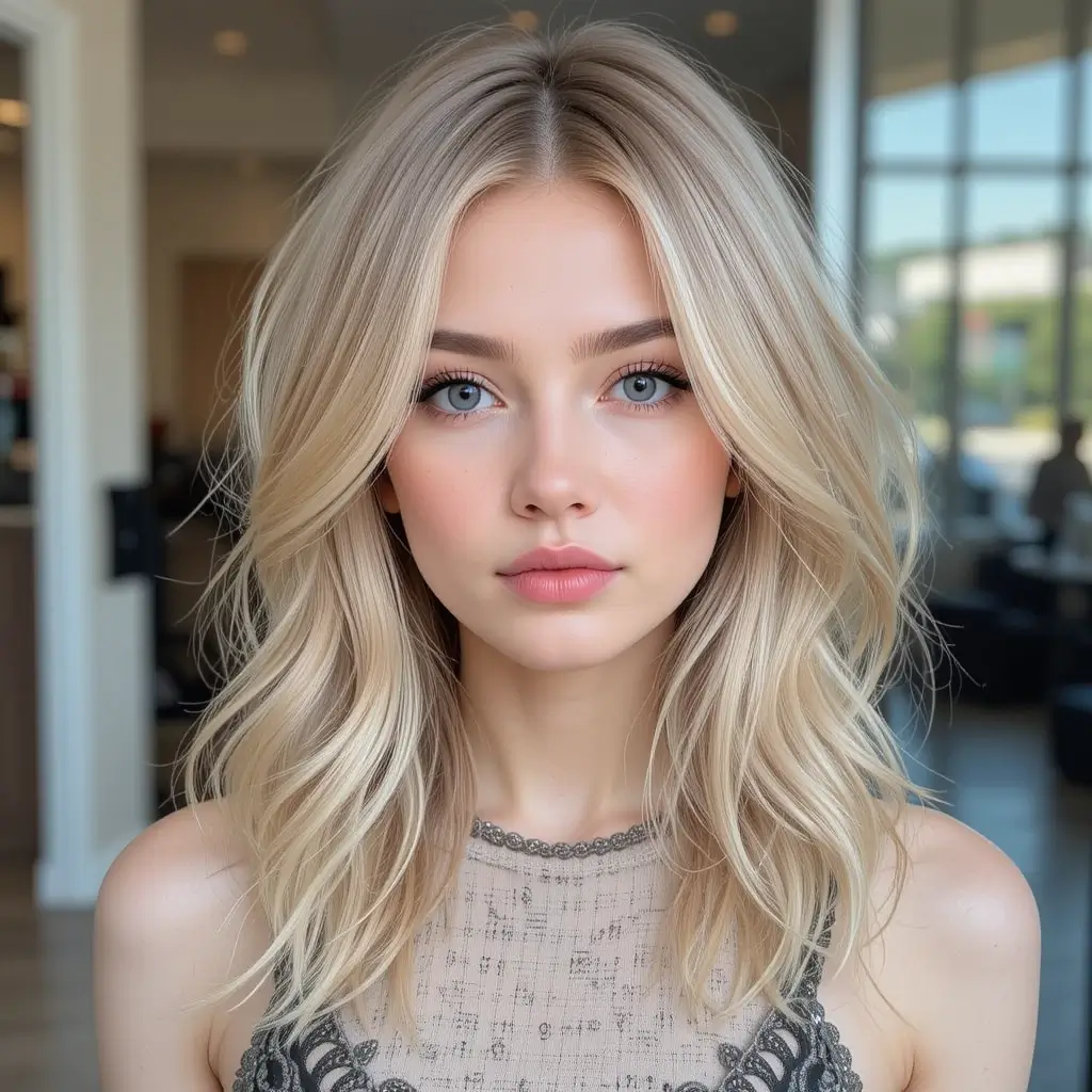 Beige Blonde Shoulder-Length Hair with Soft Layers