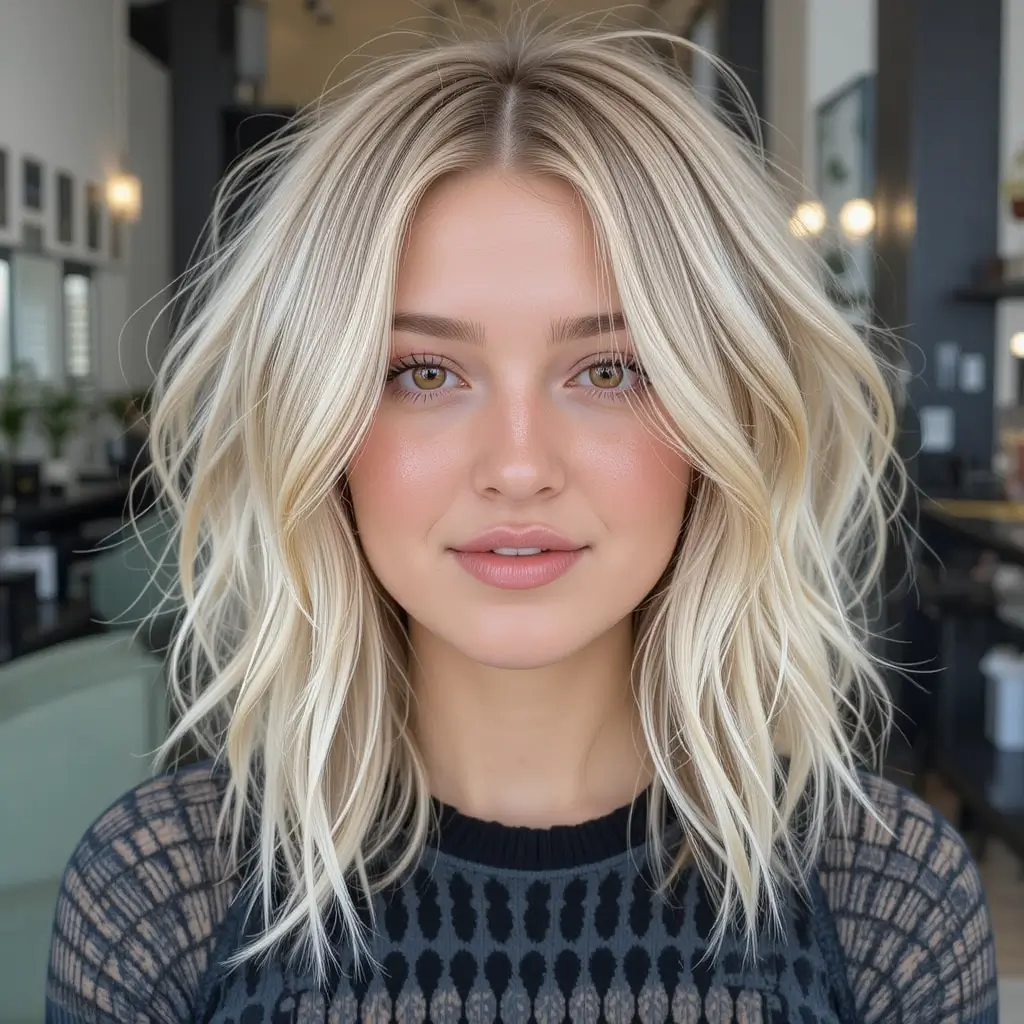 Blonde Choppy Lob with Textured Layers