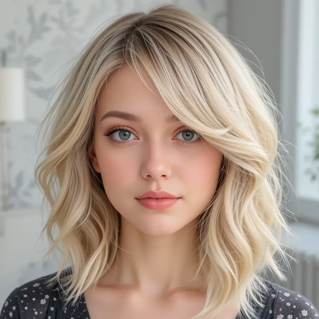 Blonde Layered Cut with Side-Swept Bangs