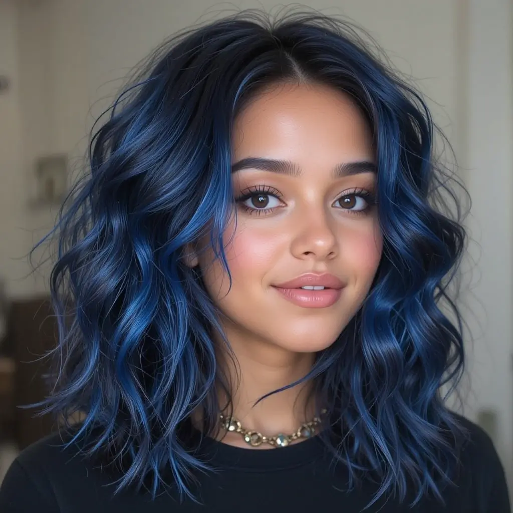 Blueberry Money Piece on Black Hair