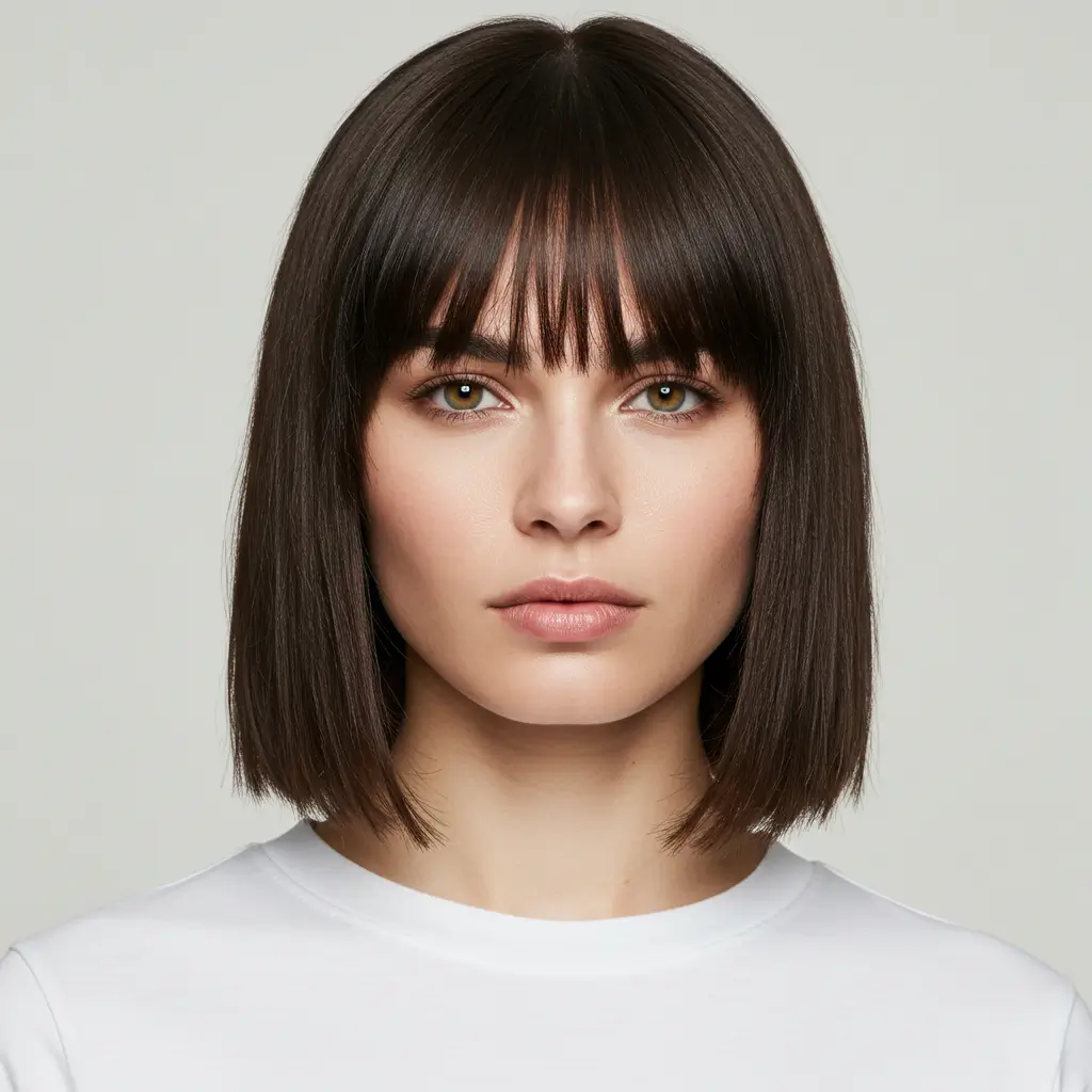 Blunt Cut Medium Hair with Straight Bangs