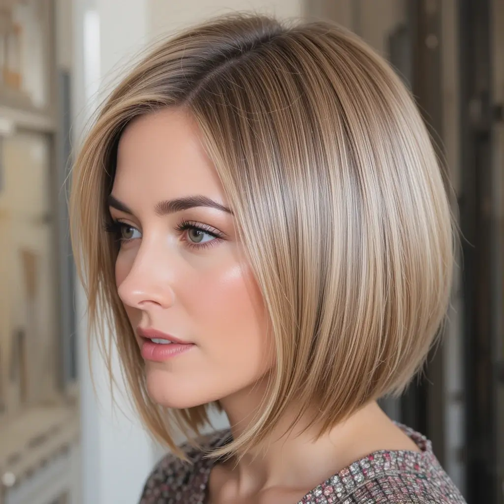 Glossy Bob with Deep Side Part