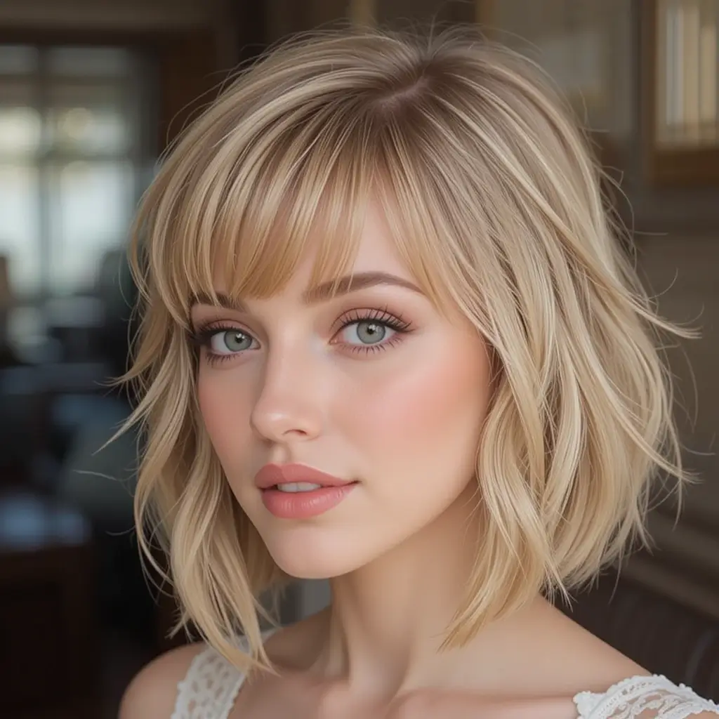 Bob with Wispy Curtain Bangs