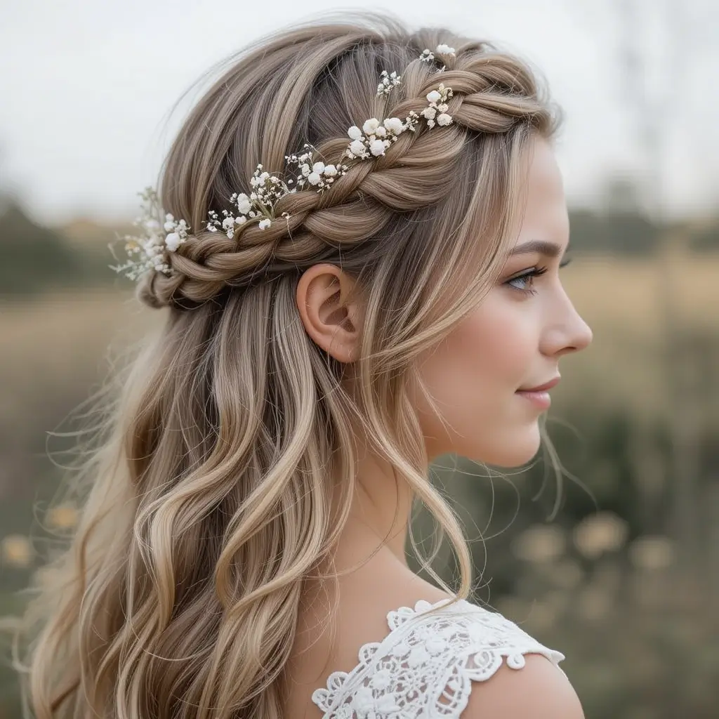 Boho Braided Half-Up with Flowers