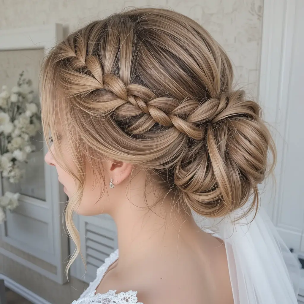 Boho Braided Updo with Veil