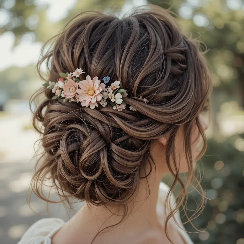 Boho-Inspired Floral Updo