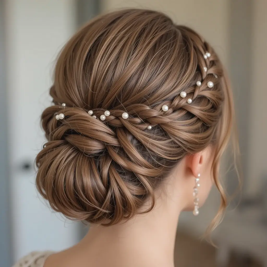 Braided Bun with Pearl Accents
