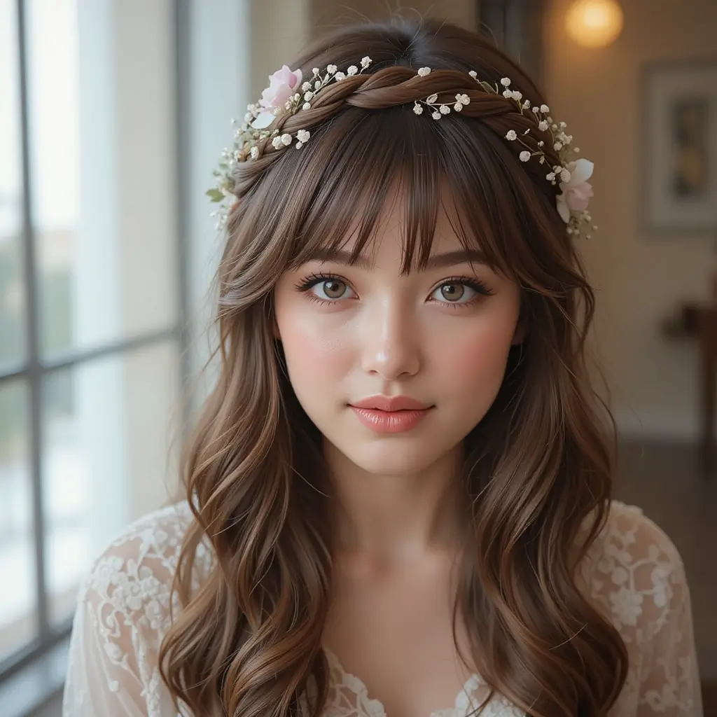Braided Halo with Curtain Bangs