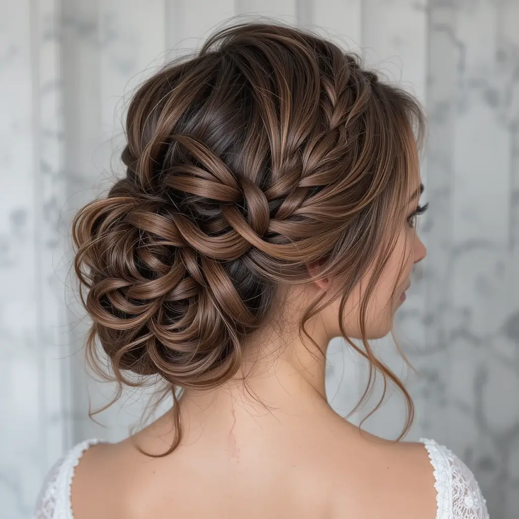 Braided Low Bun with Soft Curls