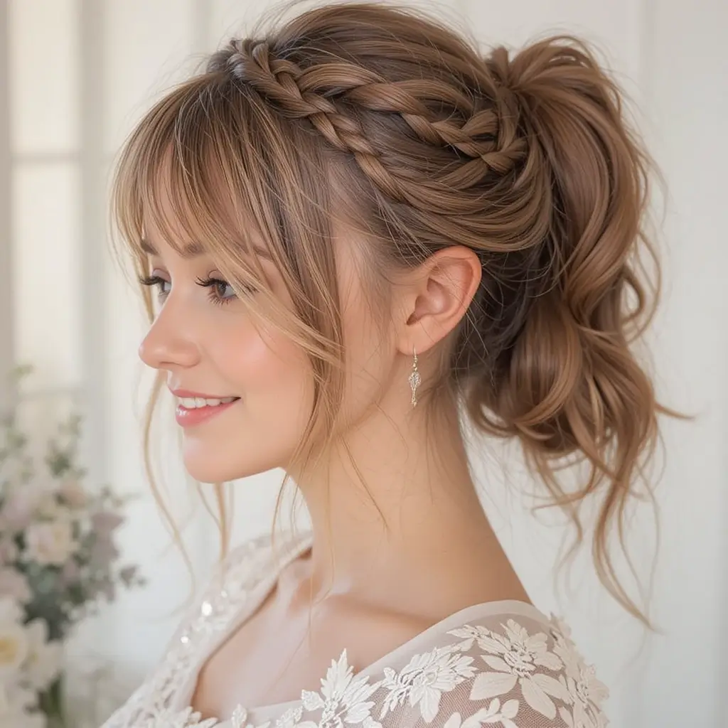 Braided Ponytail with Curtain Bangs
