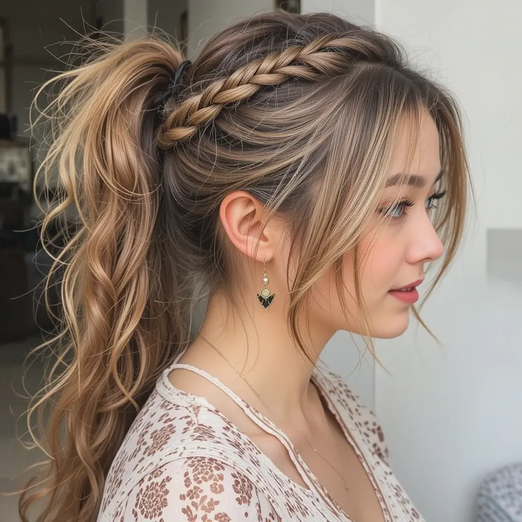  Braided Ponytail with Loose Strands