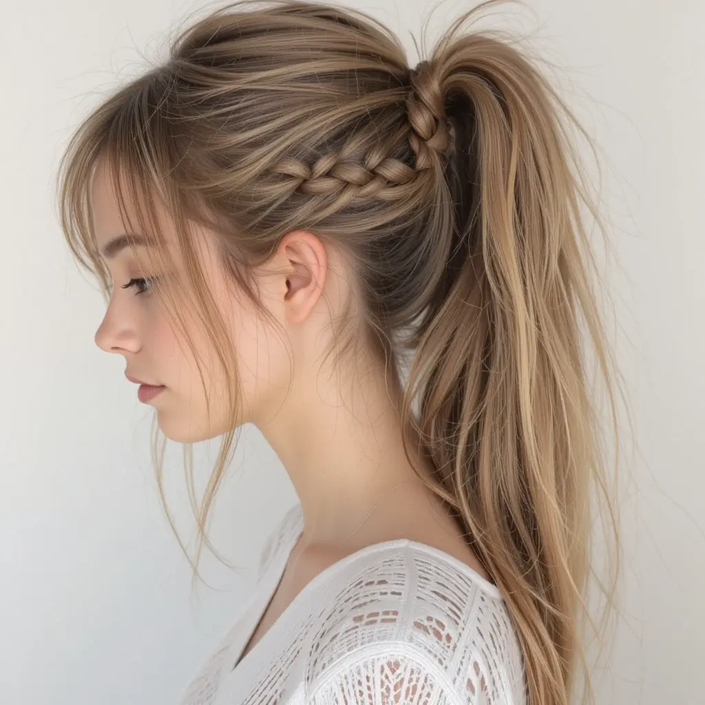 Braided Ponytail with Messy Texture