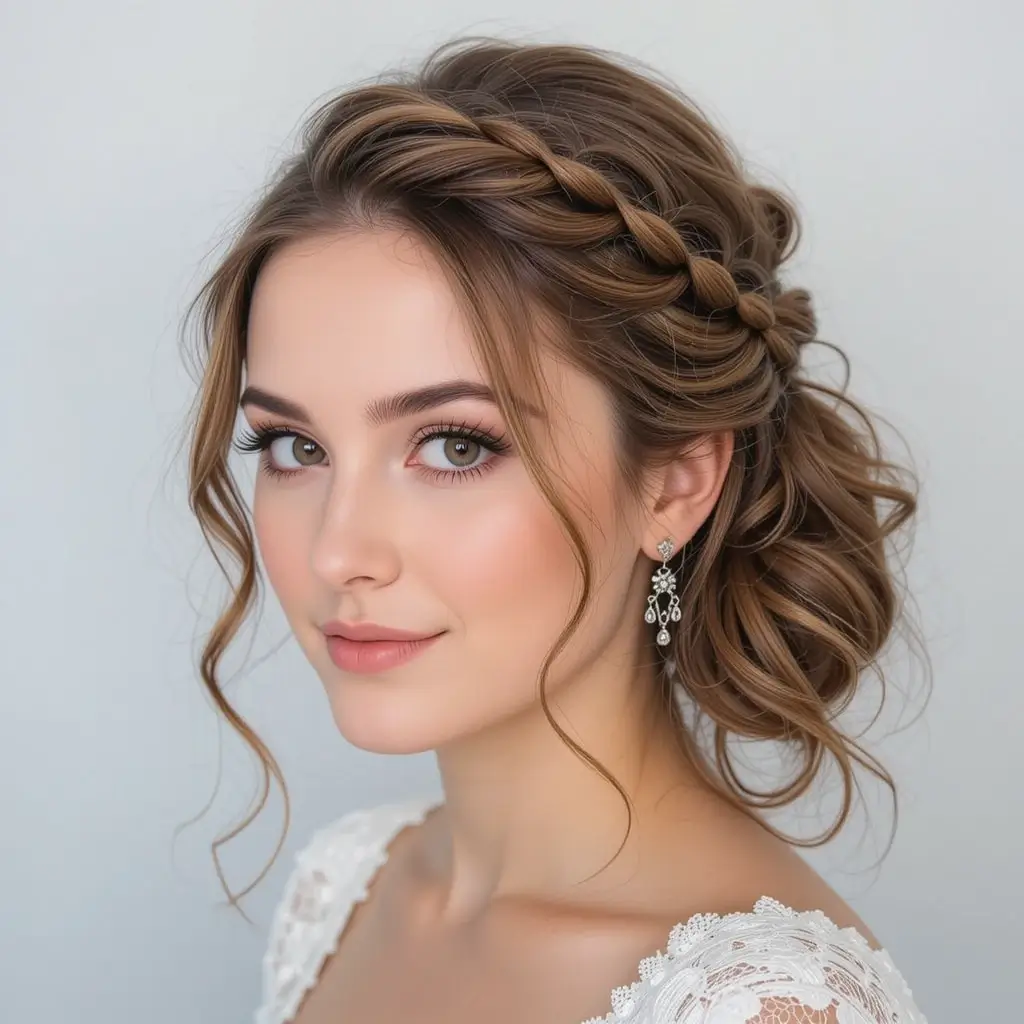Braided Side Bun with Loose Curls