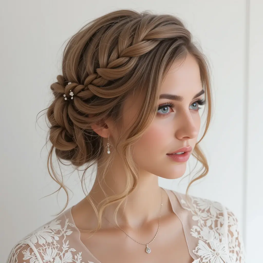 Braided Side Bun with Loose Tendrils