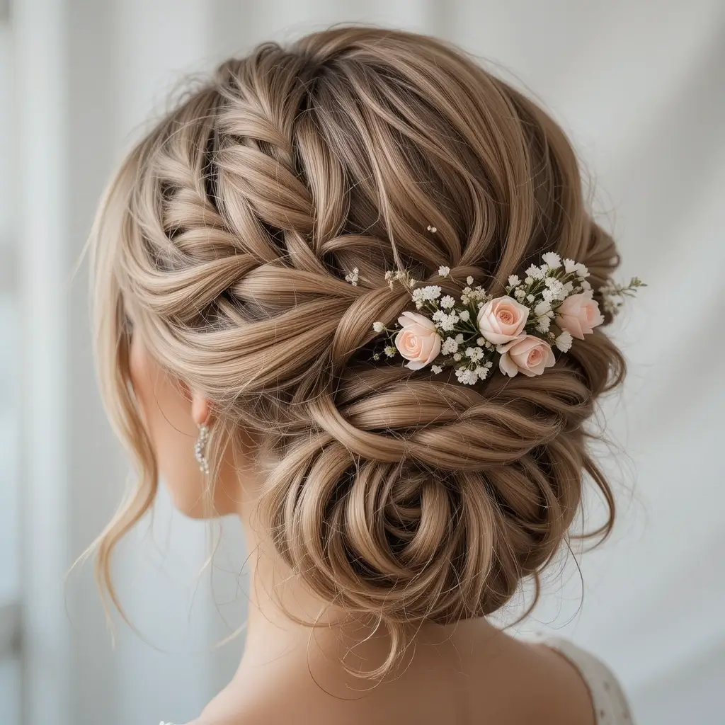 Braided Updo with Floral Details