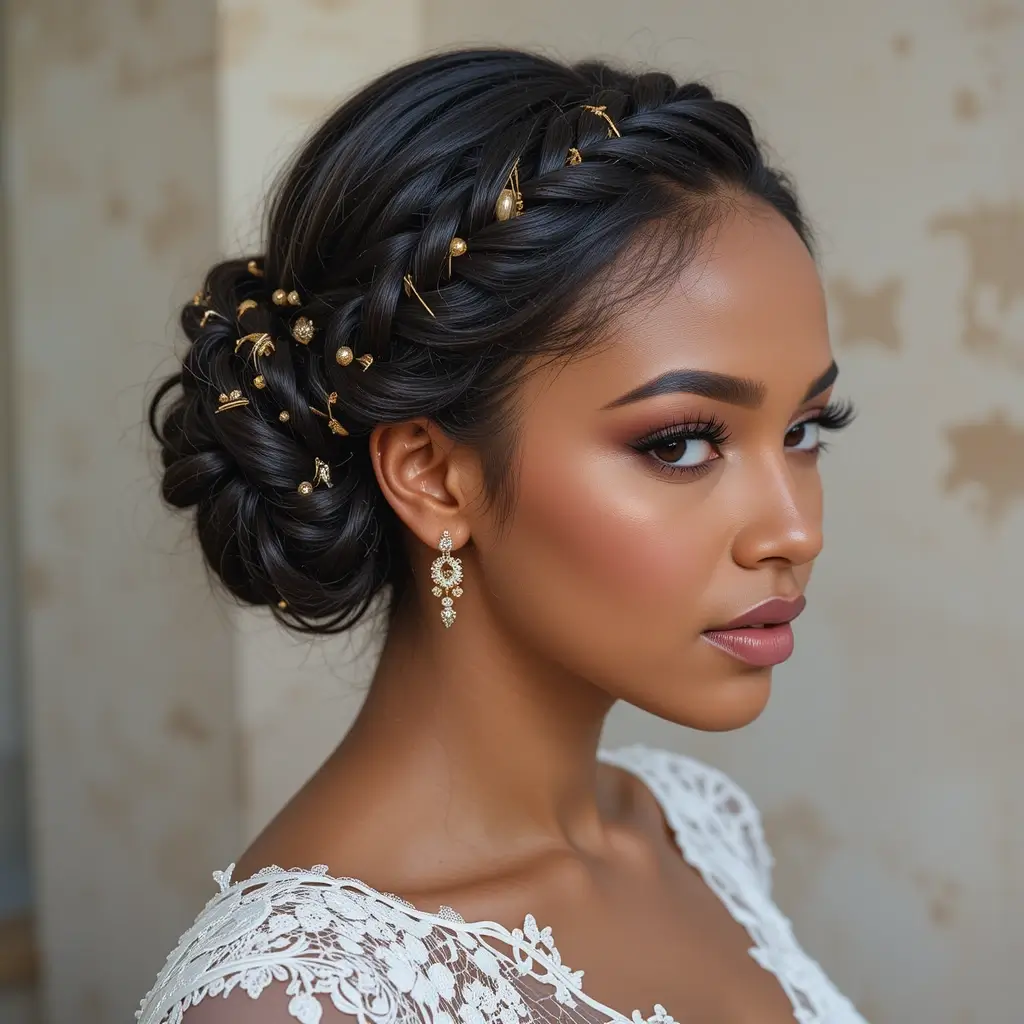 Braided Updo with Gold Wire Details