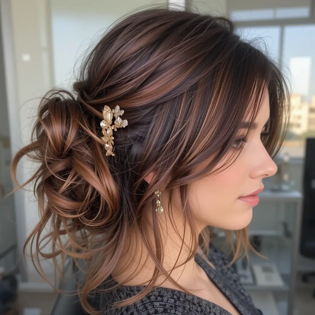 Bronze Money Piece on Dark Auburn Hair