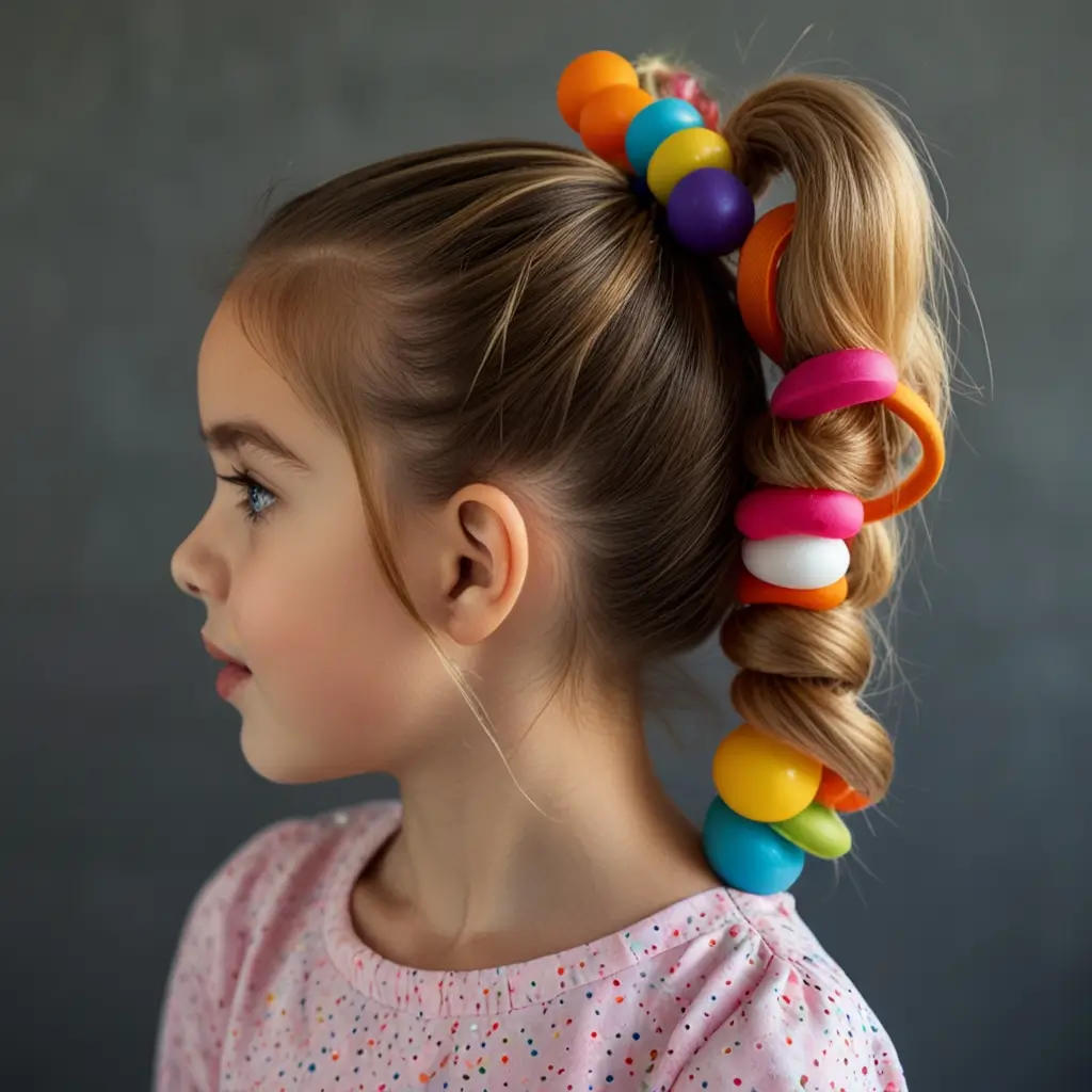Bubble Ponytail with Colourful Elastics