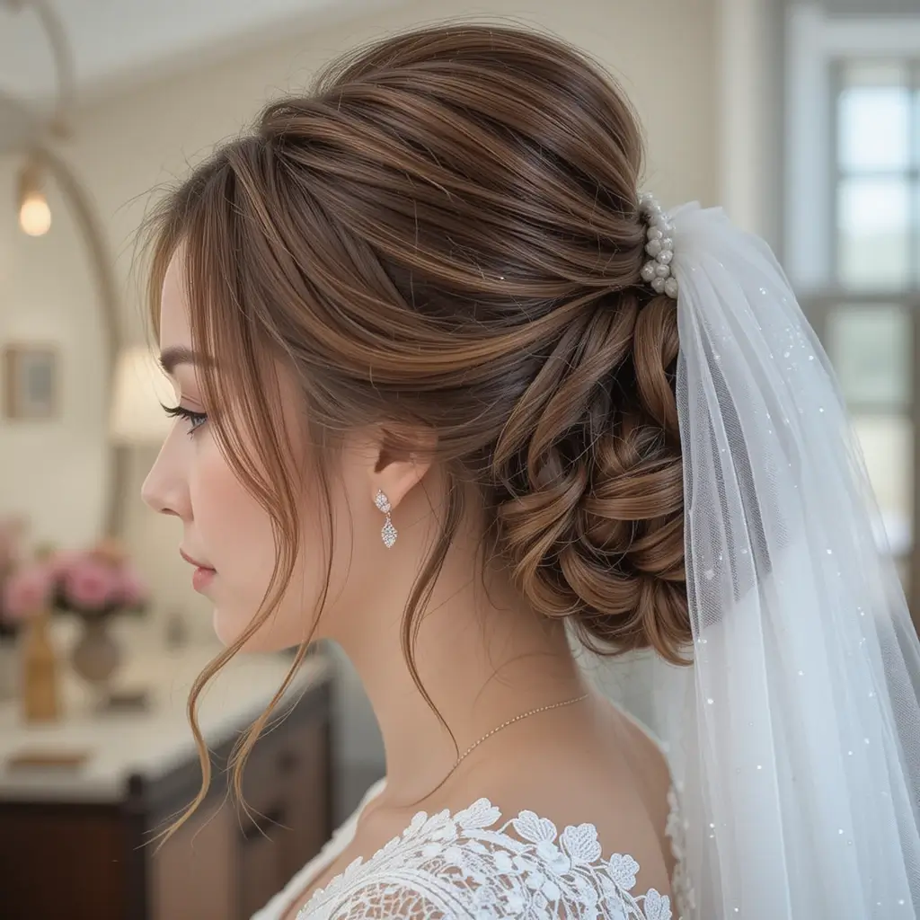 Bubble Ponytail with Veil