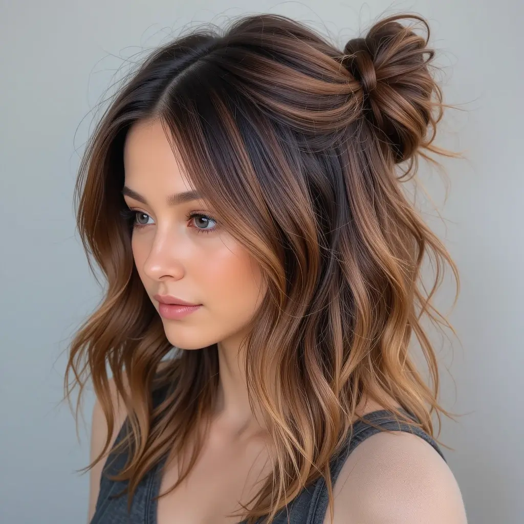 Burnt Caramel Money Piece on Deep Brunette Hair