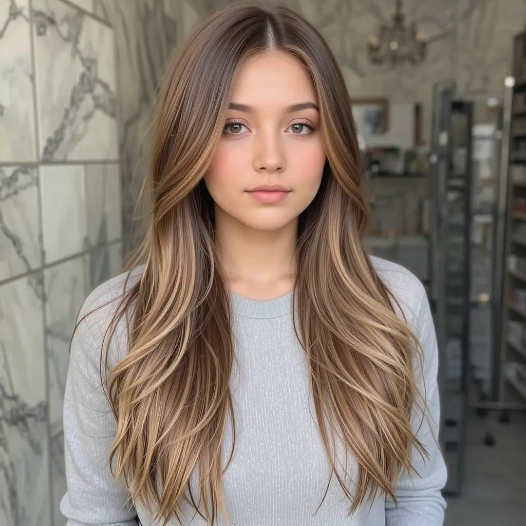 Caramel Balayage for Long Straight Hair