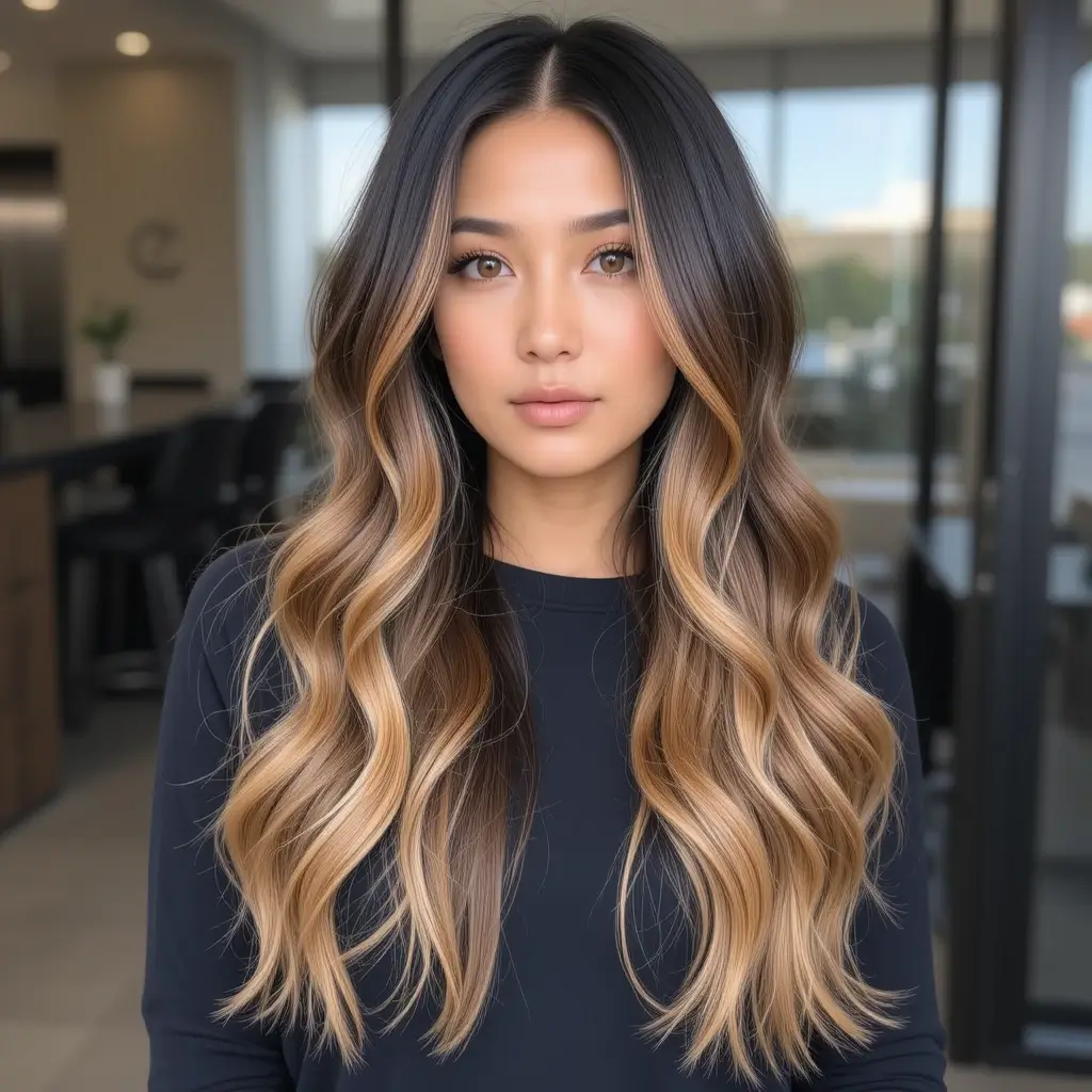 Caramel Balayage on Black Hair