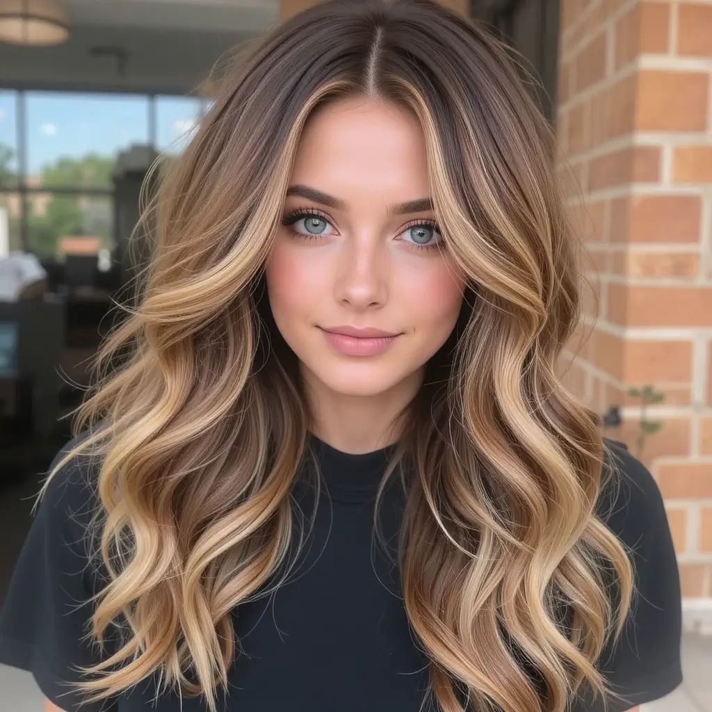 Caramel Balayage on Layered Hair for Movement