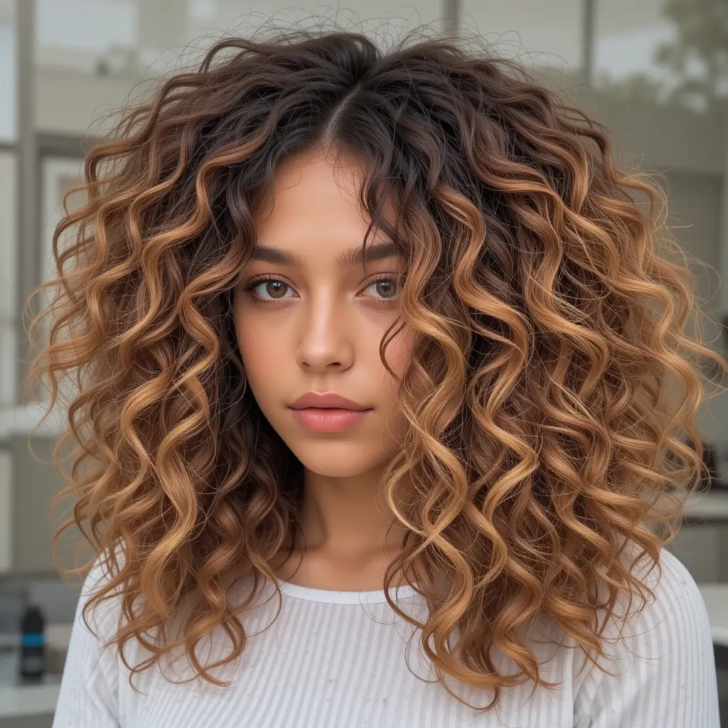 Caramel Balayage on Naturally Curly Hair