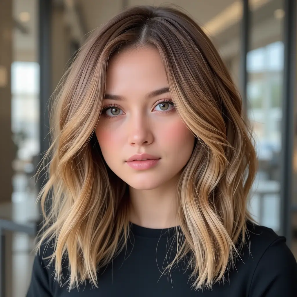 Caramel Balayage on Shoulder-Length Hair