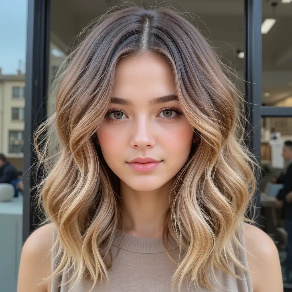 Caramel Balayage on Textured Lob