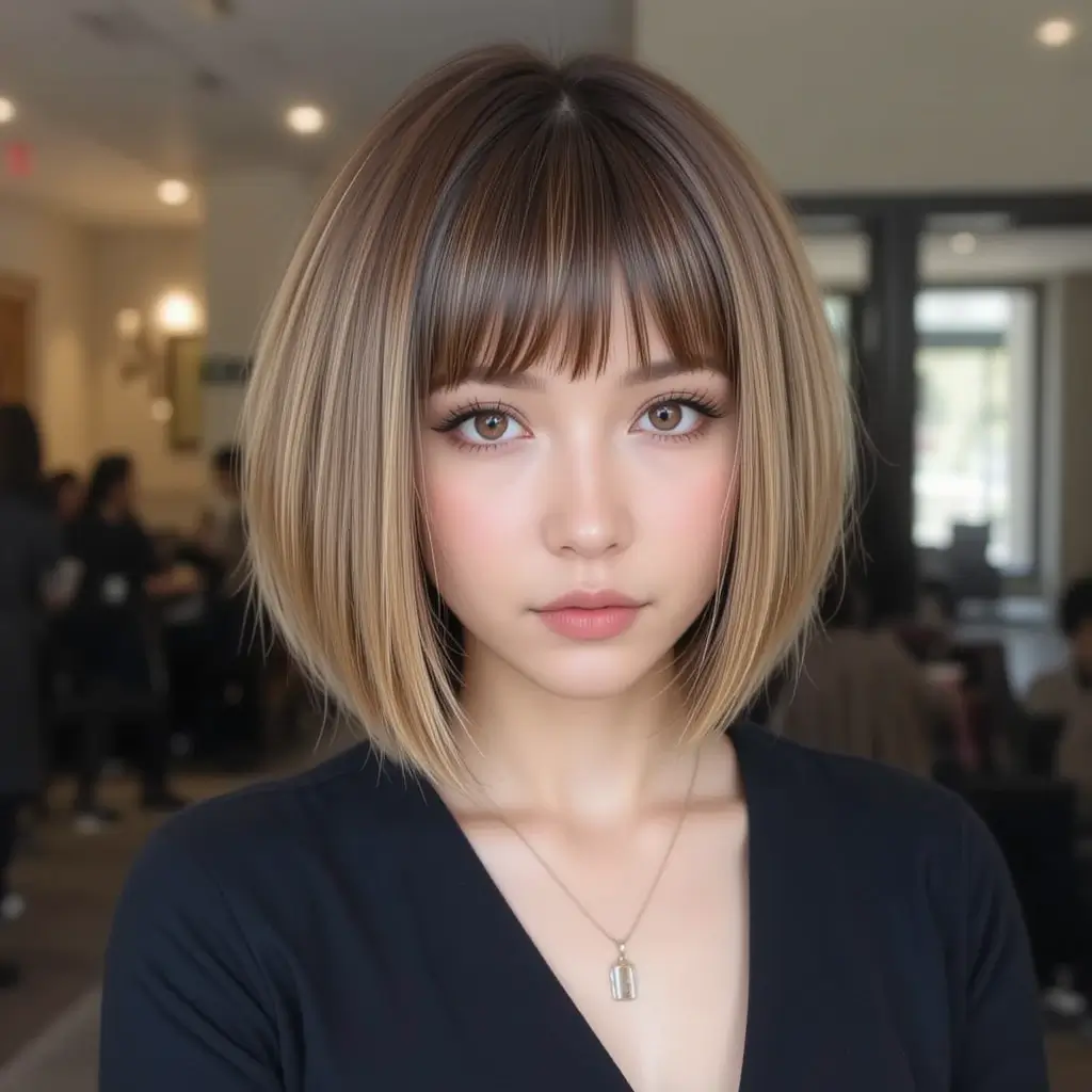 Caramel Balayage with Blunt Bob