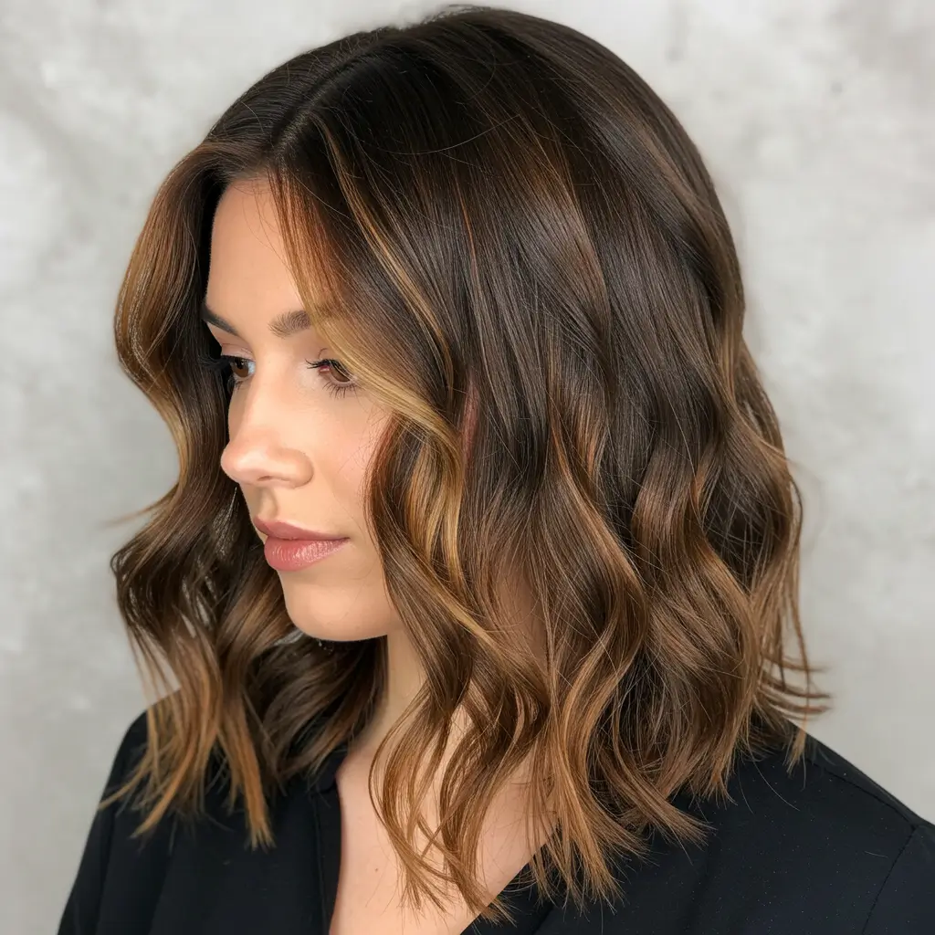 Caramel Money Piece on Dark Brown Hair