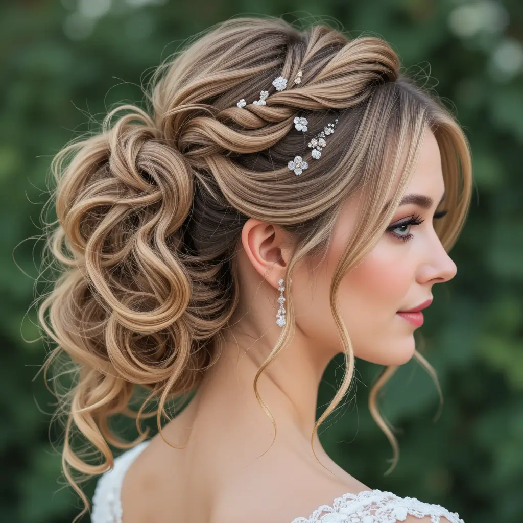 Cascading Curly Ponytail with Side Twists