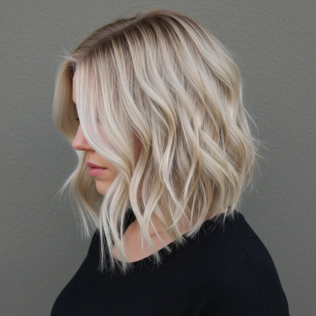 Champagne Blonde Lob with Subtle Waves